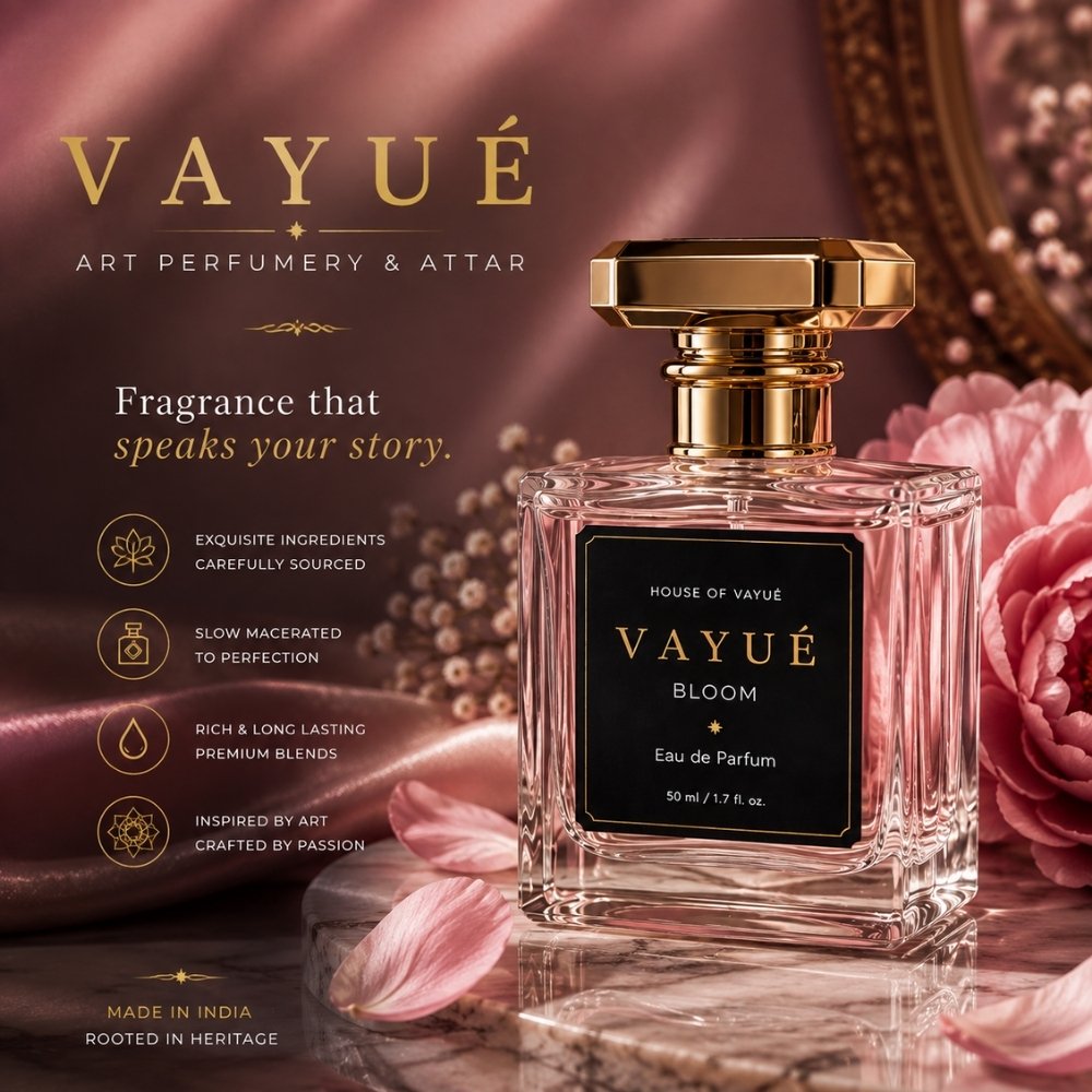 VAYUÉ — Art Perfumery & Attar. Fragrance that speaks your story. Bloom Eau de Parfum, 50ml.