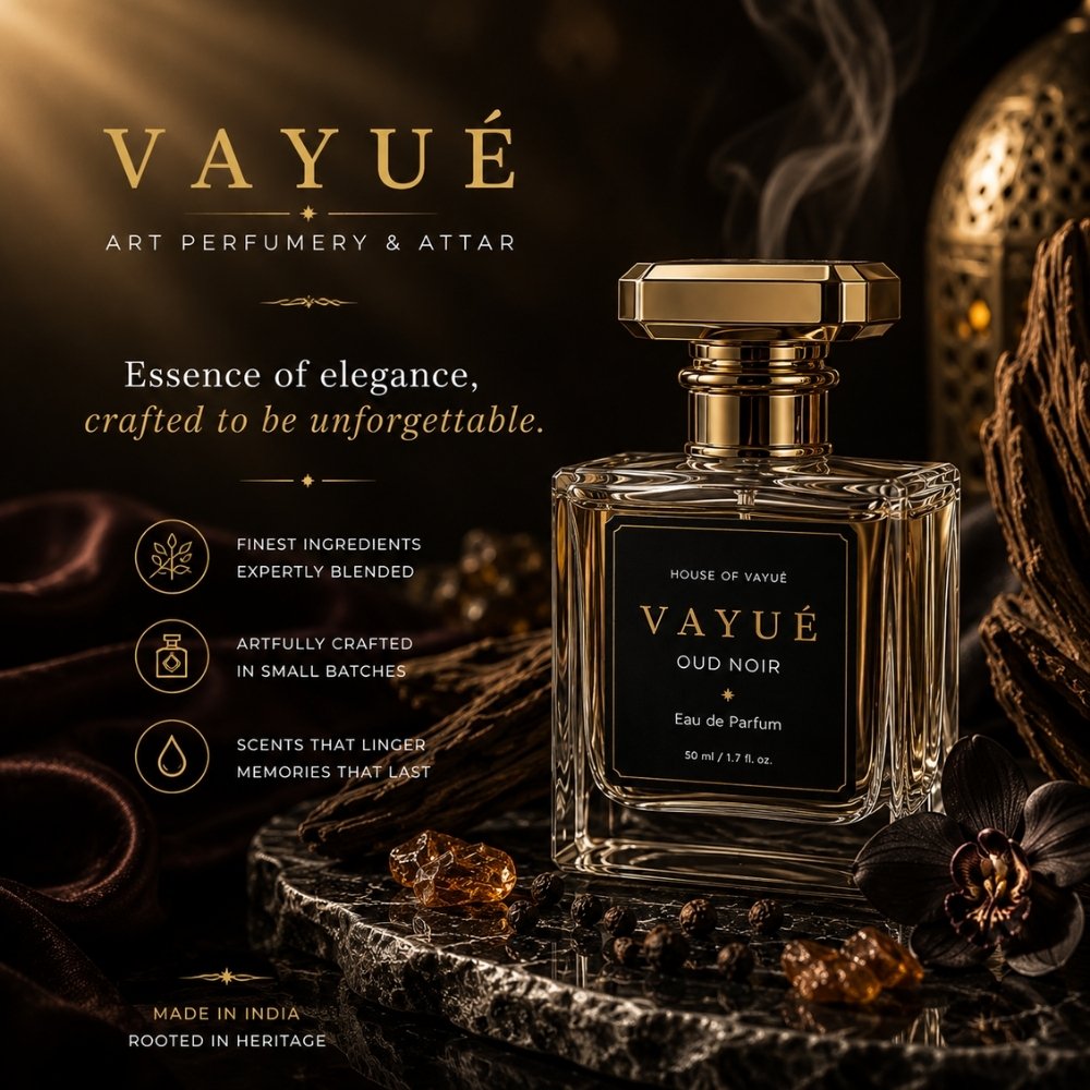 VAYUÉ — Art Perfumery & Attar. Essence of elegance, crafted to be unforgettable. Oud Noir Eau de Parfum, 50ml.